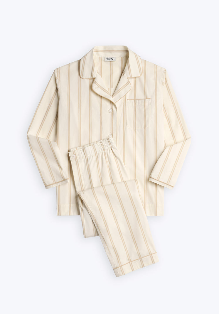 Bishop Pajama Set in Sand & Cream Stripe